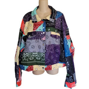 SHEIN Paisley Colorblock Patchwork Snap Button Lightweight Crop Jacket Size 4XL